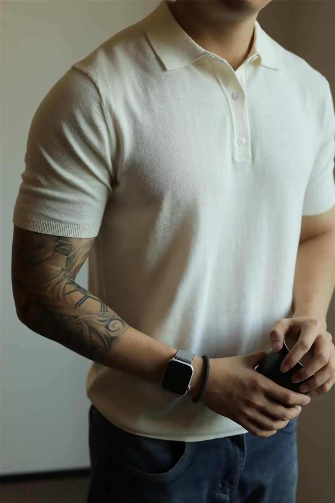Fashion Casual Lapel Pure Color Polo Shirt Casual Knitted Short-Sleeved Men's Summer New Breathable Trendy Men's T-Shirt Colouronova