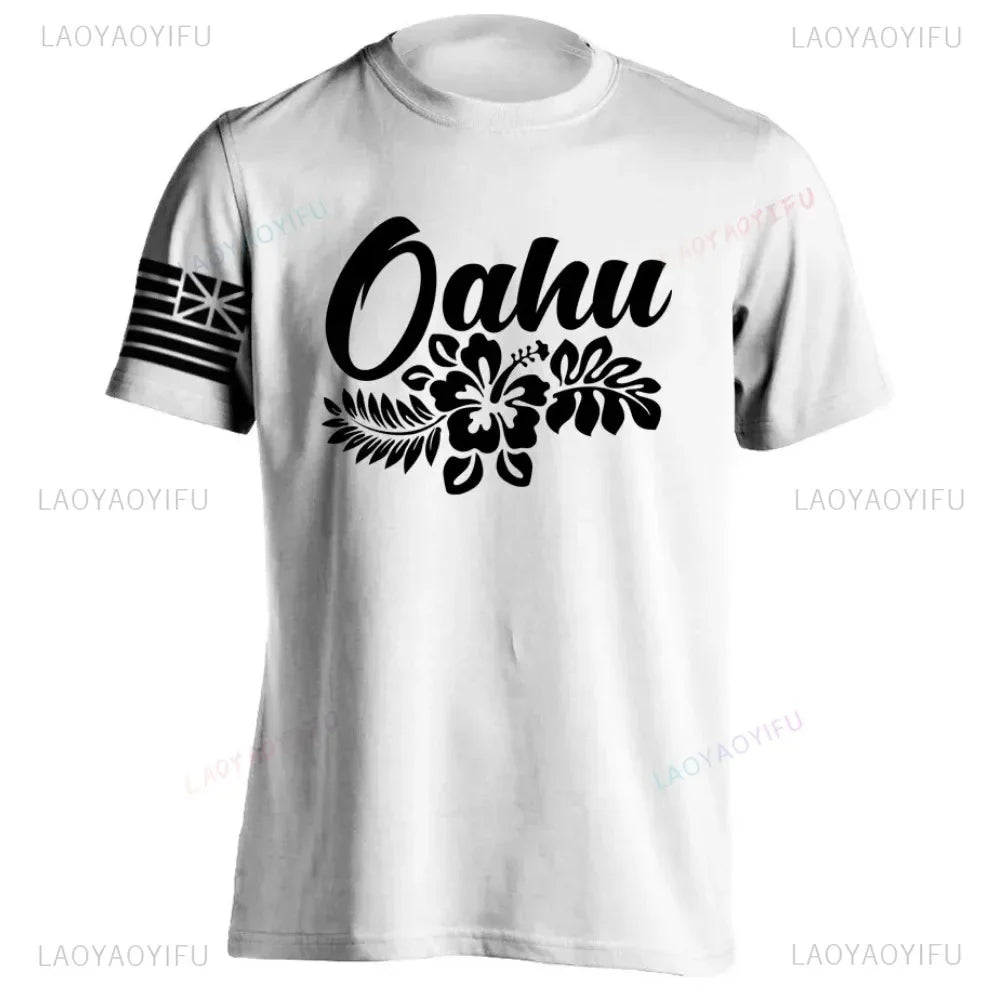 Men's Cotton Shirt OAHU HAWAII SURFING Distressed TShirt Unisex Surf Board Beach Tee Tops Summer Fashion Casual Short Sleeves - Colouronova