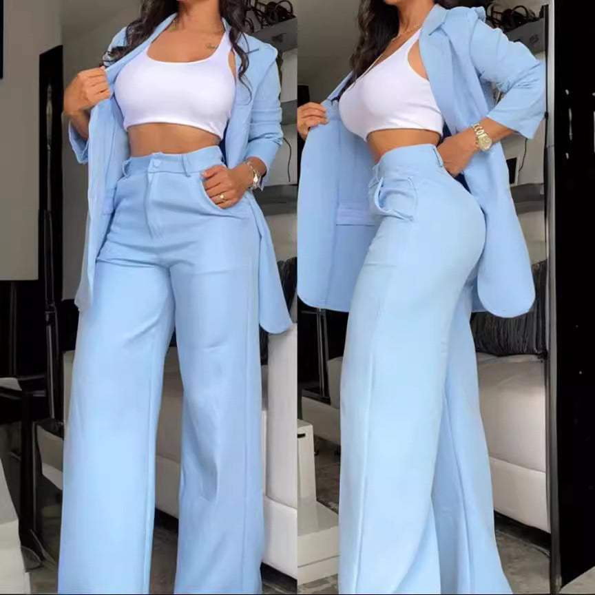 Elegant Solid Color Blazer and Pants Colouronova