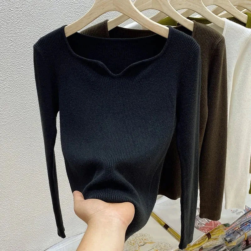 2023 New Autumn Knitted Women Sweater Ribbed Pullovers Winter Basic Women Sweaters Bottoming Shirt Soft Jumper Warm Tops - Colouronova