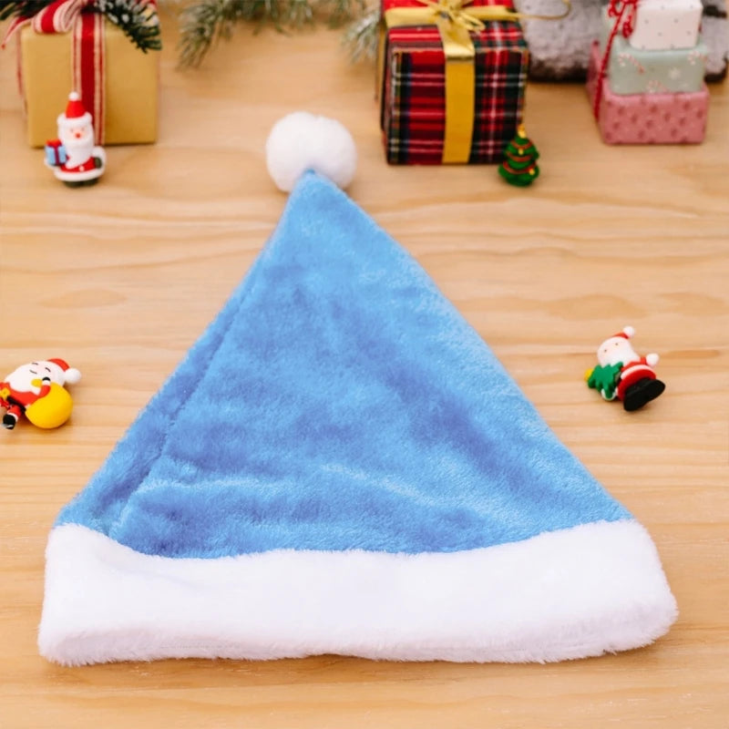 X90F Carnival Santa Claus Thicken Beanie with Pompom Multi Color Adult Warm Velvet Christmas Hats for Women Men Kids Gift - Colouronova