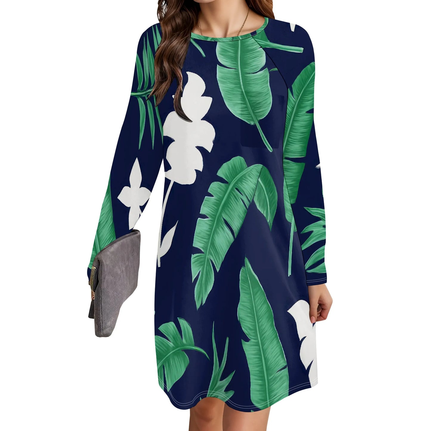 Women's Animal Print Dress Long Sleeve Crew Neck Winter Pullover Casual Loose Comfort Midi Dresses - Colouronova