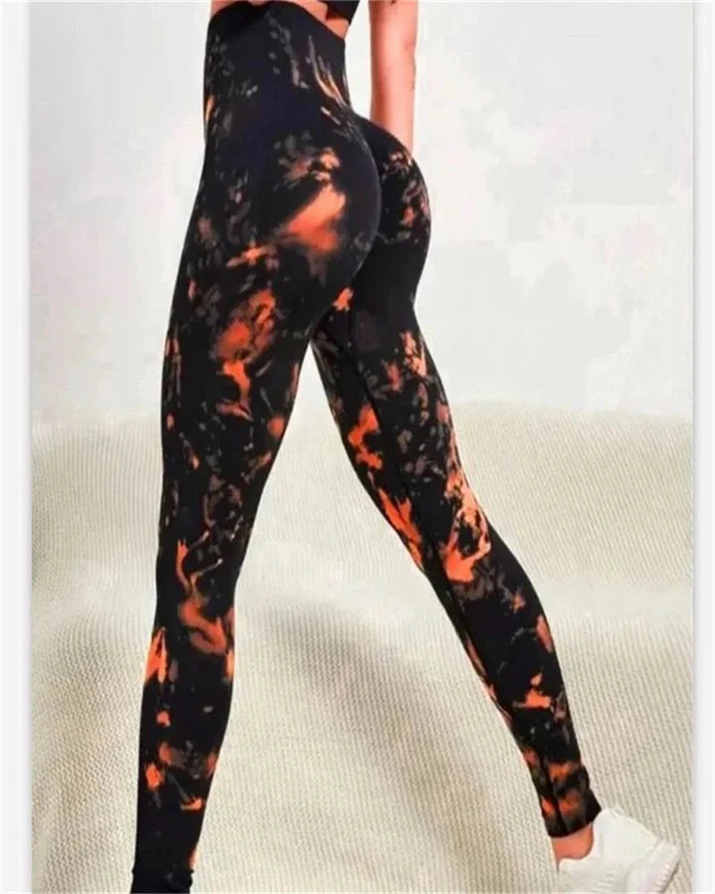 New Tye Die Seamless Yoga Pants 3D Printed Women High Waist Lifting Hip Honey Peach Hip Fitness Gym Leggings Running Sport Pants Colouronova