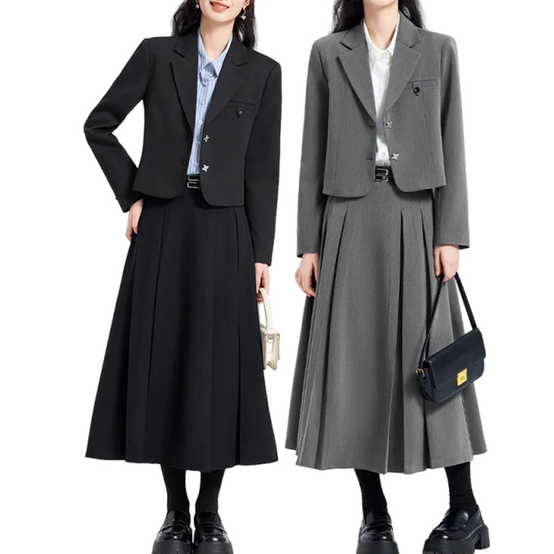 3pcs/set Spring Autumn Women OL Laday Office Uniform Blazer Shirt Skirt Outfits Suits Set - Colouronova