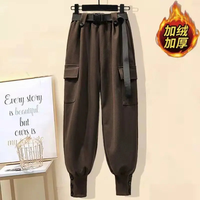 Autumn and Winter Collection with Plush and Thick Long Sleeved Hooded Jacket Work Pants Two-piece Set Women's Pants Set - Colouronova