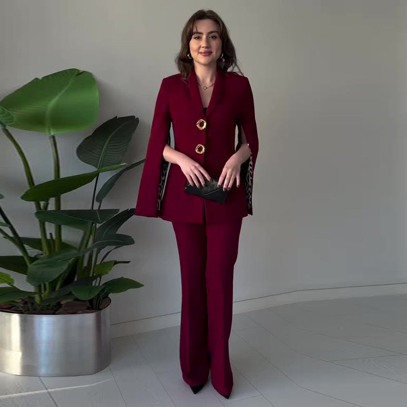 Long-sleeved slimming black two-piece suit Colouronova