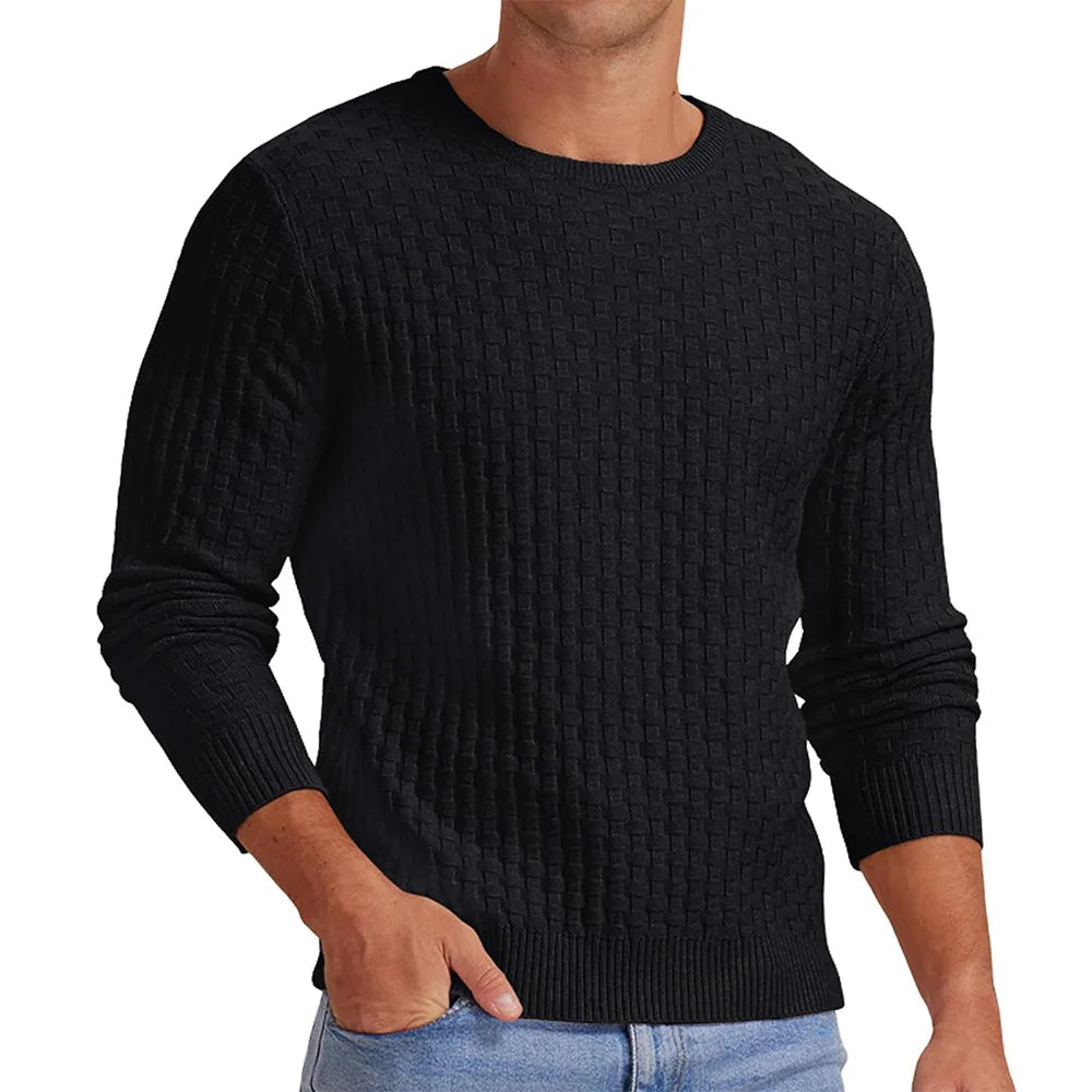 Knit Pullovers Men Solid Sweater Long Sleeve Jumpers Round Neck Sweaters Casual Slight Strech Spliced Male Autumn 2025 - Colouronova