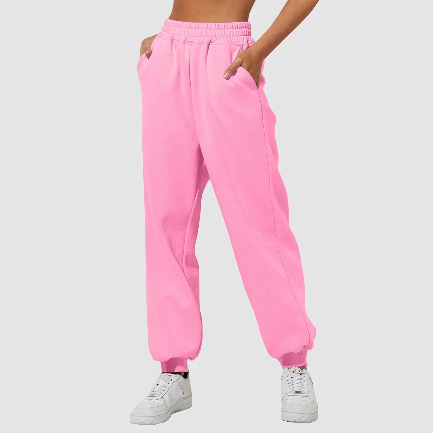 Joggers Sweat Pant For Women Fleece Lined Sweatpants Wide Straight Leg Pants Elastic Slim Bottom Trousers Female Clothing Colouronova