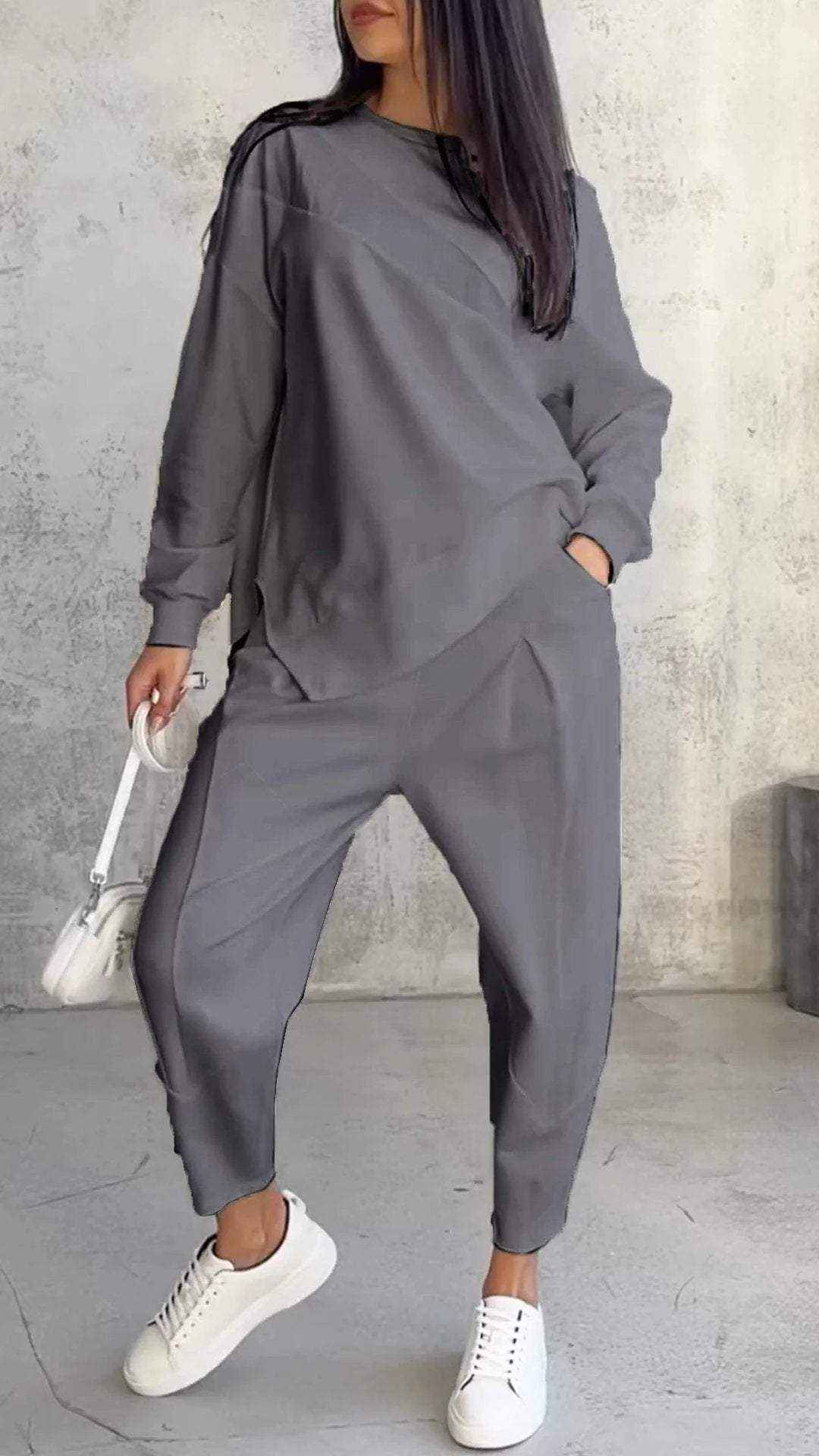 Women's Casual Round Neck Loose Long Sleeve Sweatshirt Set