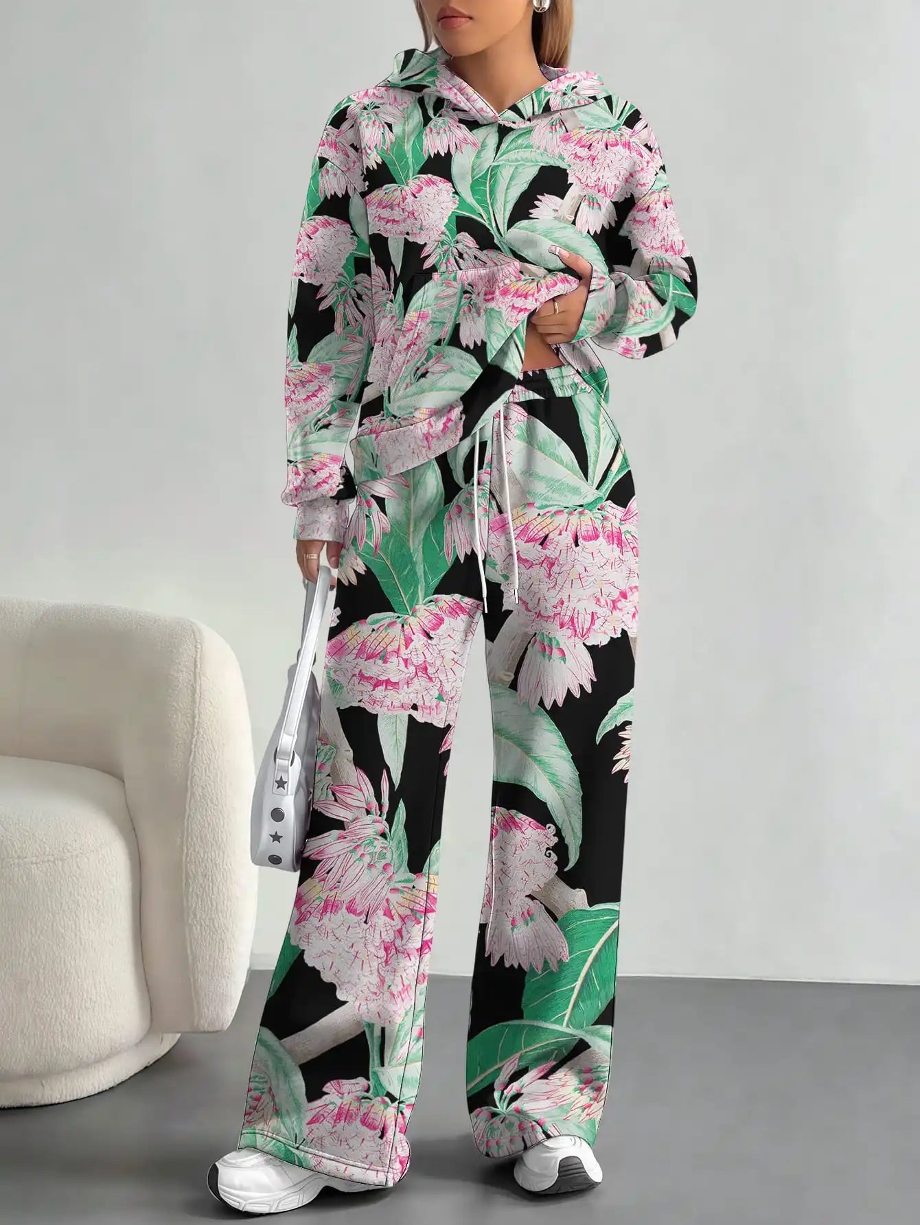 Splicing foreign trade 2025 floral pattern new hot style autumn and winter new fashion casual European and American suits for - Colouronova