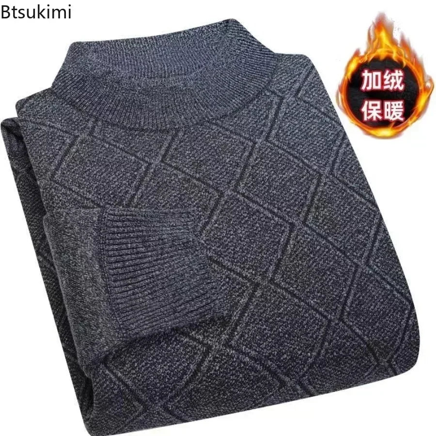 2025 Men's Autumn Winter Warm Sweater Solid Pullovers Male Thick Jumpers Knitwear Round Neck Casual Clothing Knitted Sweater Men - Colouronova