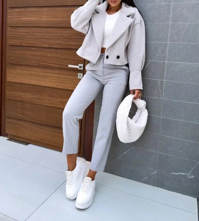 Urban Women's Temperament Suit Jacket Autumn Basic Solid Color Short Button Woolen Coat Commuting Versatile Women's Suit Jacket - Colouronova