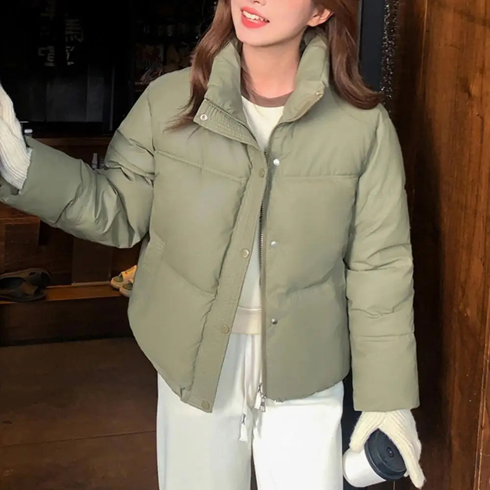 Winter Down Coat Thickened Padded Stand Collar Short Zipper Windproof Heat Retention Outwear Cotton Jacket - Colouronova
