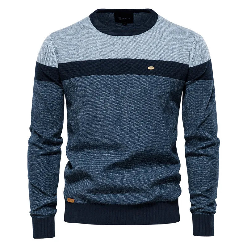 Men Striped Spliced Sweaters Round Neck Long Sleeve Pullovers Knit Sweater Casual Jumpers Streetwear Regular Autumn 2025 - Colouronova