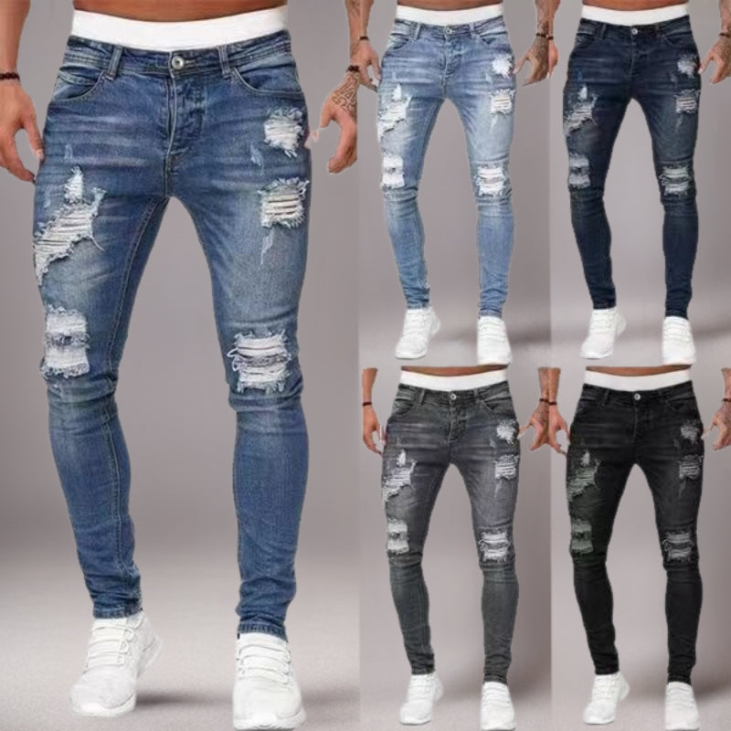 Hole-in-the-side denim ankle pants Colouronova