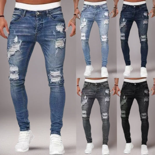 Hole-in-the-side denim ankle pants Colouronova