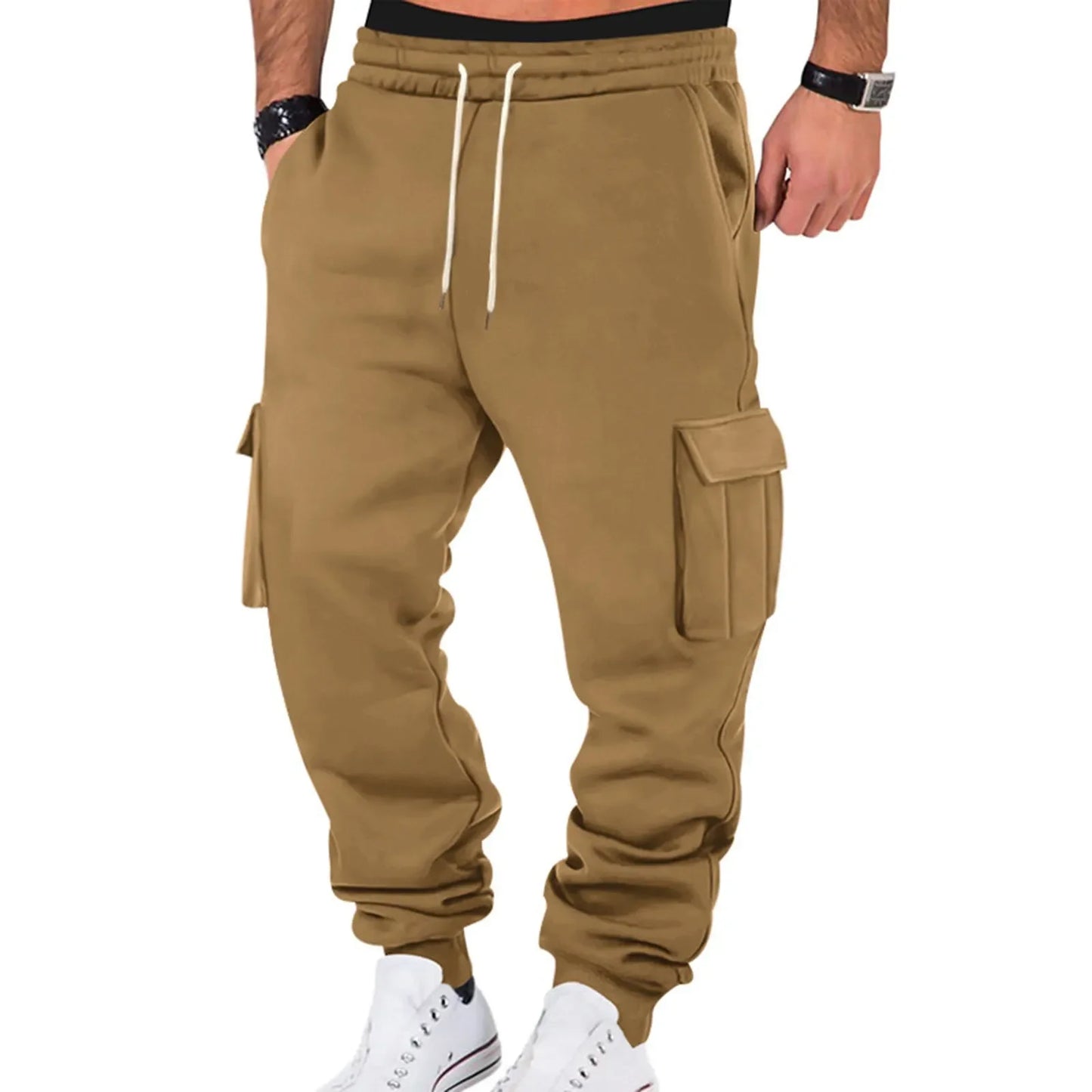 Autumn and Winter New Slim Fit Casual Pants Mens Slim Fit Cargo Pants Long Outdoor Thermal Warm Gym Joggers Cotton Sweatpants - Colouronova