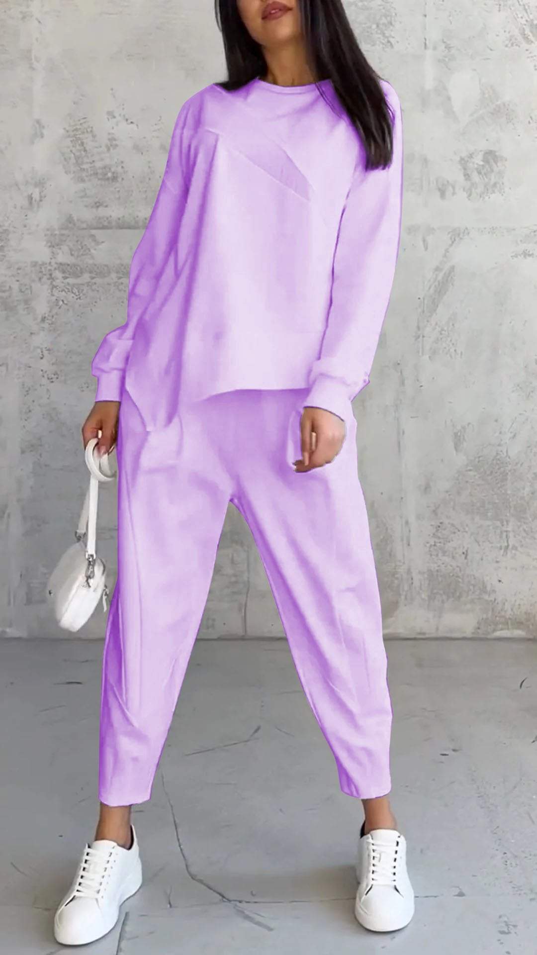 Womens Casual Round Neck Loose Long Sleeve Sweatshirt Suit Colouronova