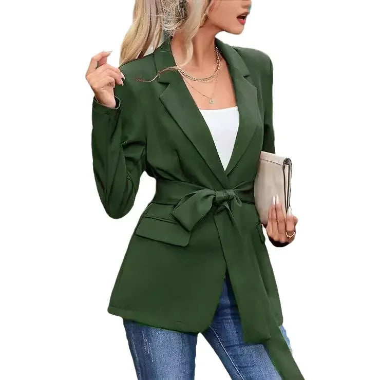 Women Autumn Spring Coat Jacket Solid Color Turndown Collar Long Sleeve Lace-up Casual Fashion Sexy Elegant Comfortable Standard - Colouronova