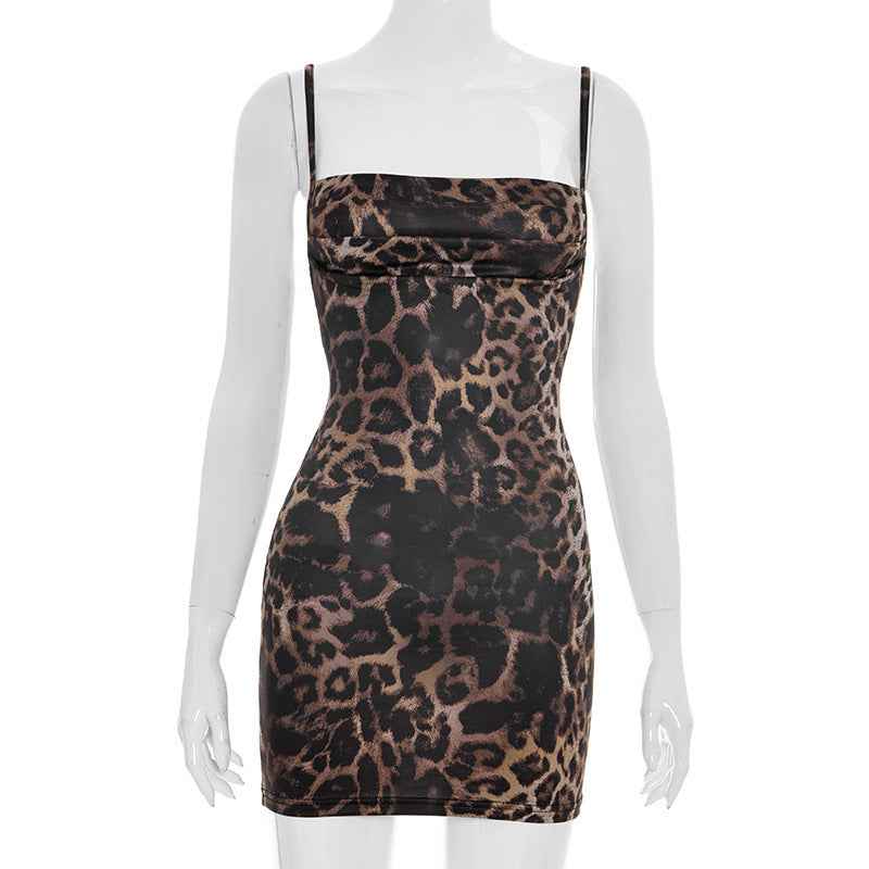 Womens Leopard Print Sling Dress