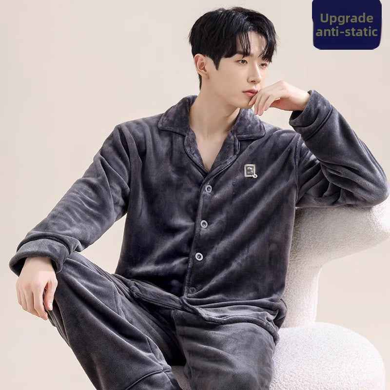 Men's Coral Fleece Pajama Set Long Sleeve