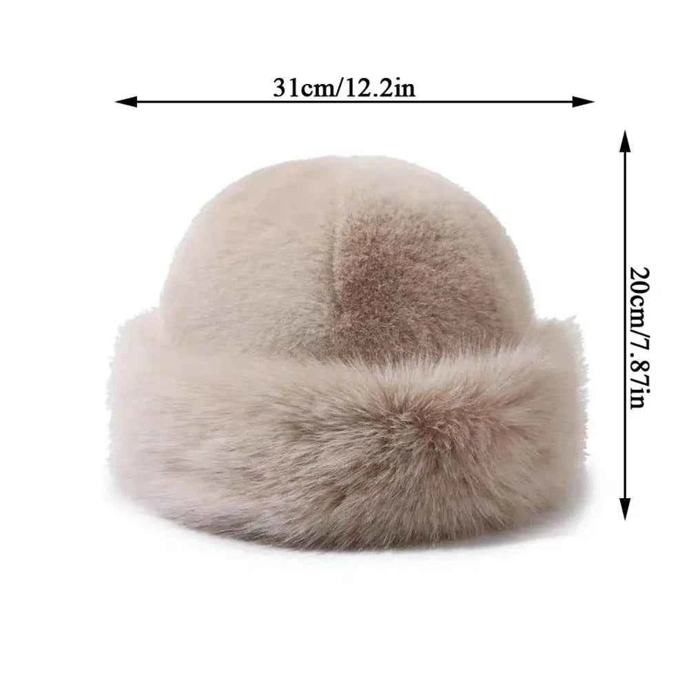 Winter Thick Warm Furry Beanies Hat Women Imitation Mink Fur Russian Cap Solid Plush Brimless Cap Brimless Ski Hat Mongolian Hat