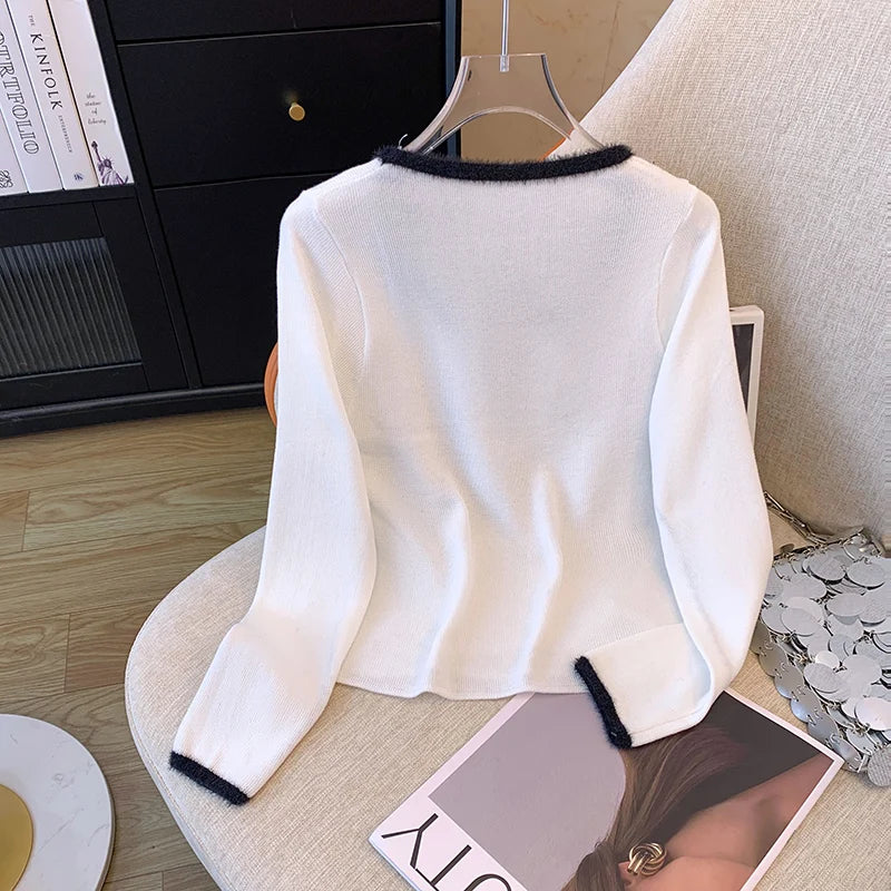 Women's Knitted Long Sleeves Winter Office Soft Touch Stretch Pullover Casual Soild Color Square Neck Slimfit Tops - Colouronova