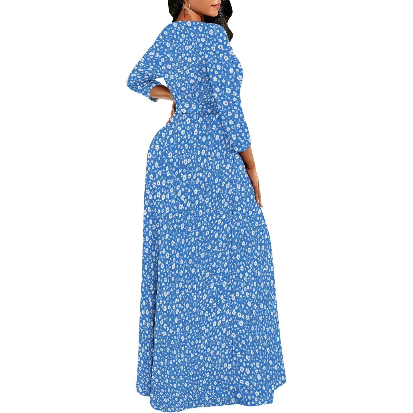 Long Sleeve Plus Size Maxi Fall Dress for Curvy Women Round Neck 3/4 Sleeve Long Dress Cocktail Party Dress - Colouronova