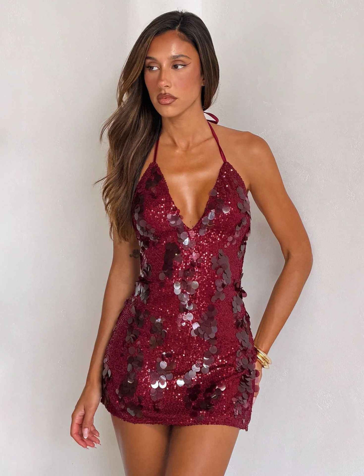 Glitter Wrap Bodycon Backless Dress