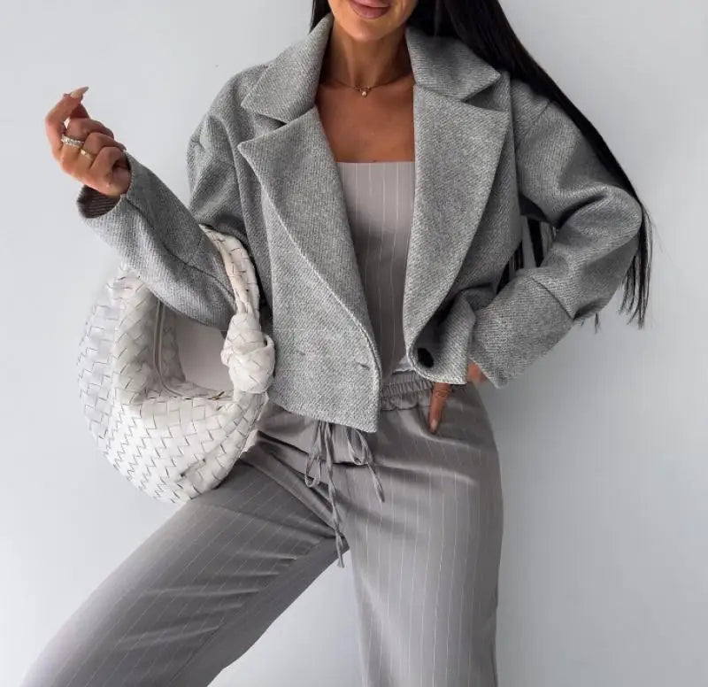 Urban Women's Temperament Suit Jacket Autumn Basic Solid Color Short Button Woolen Coat Commuting Versatile Women's Suit Jacket - Colouronova