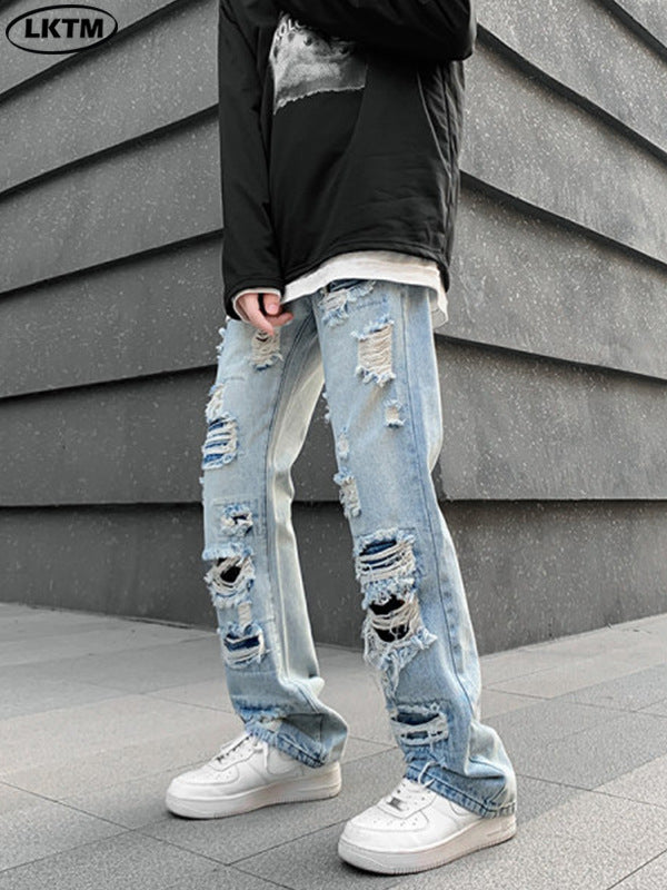 Men's Straight Leg Ripped Denim Jeans Colouronova