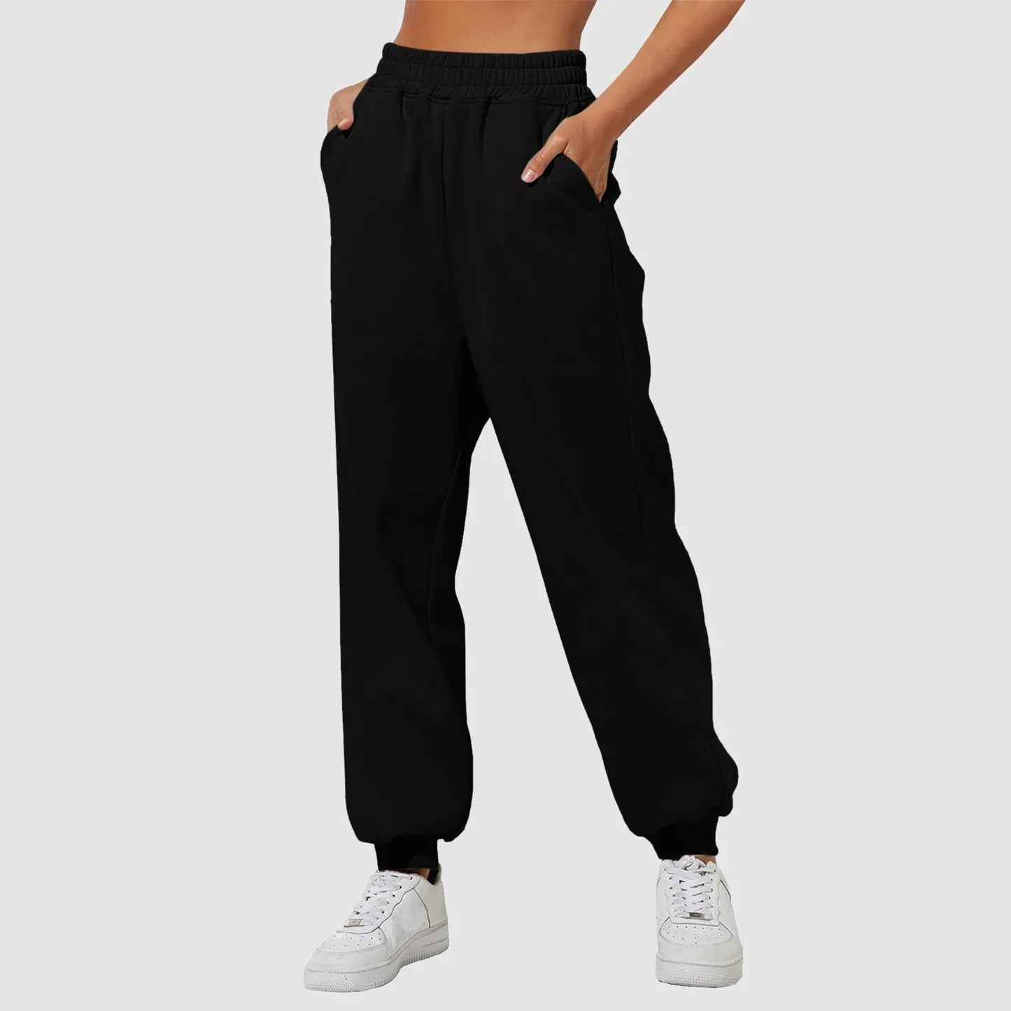 Joggers Sweat Pant For Women Fleece Lined Sweatpants Wide Straight Leg Pants Elastic Slim Bottom Trousers Female Clothing - Colouronova